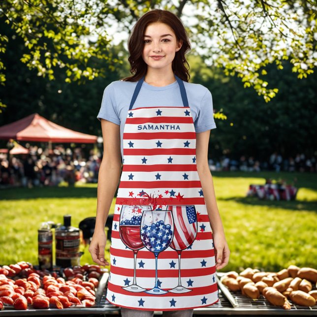 4th July Cocktails Red & White Stripes Blue Stars  Apron (Creator Uploaded)