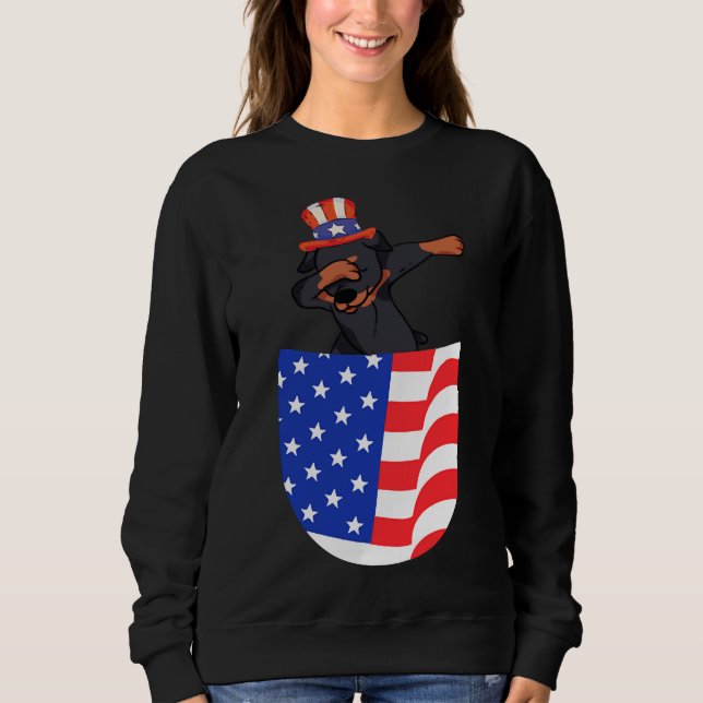 4th July Dabbing Rottweiler Usa Pocket Sweatshirt (Front)