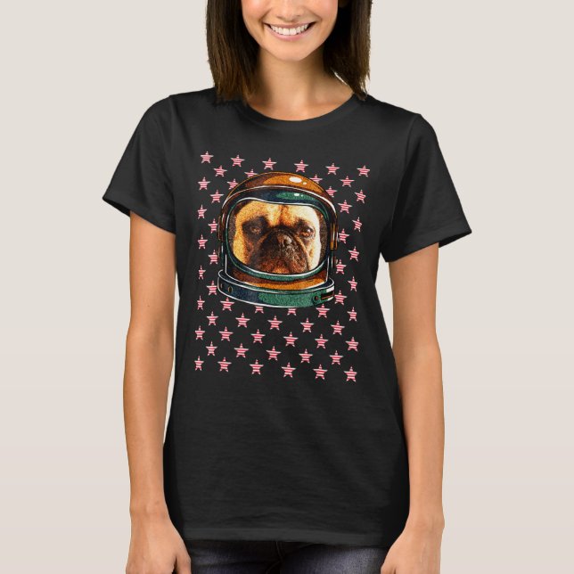4th July Dog Astronaut French Bulldog Illustration T-Shirt (Front)