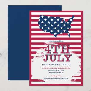 4th July Fourth Red White Blue Patriotic Cookout Invitation