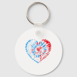 4th July Heart Tie Dye American Usa Flag Boys Girl Key Ring