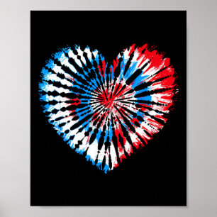 4th July Heart Tie Dye American Usa Flag Boys Girl Poster