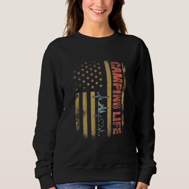 4th July Heartbeat Patriotic Camper Glamp Campfire Sweatshirt (Front)