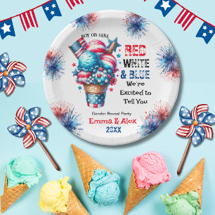 4th July Ice cream Gender Reveal Paper Plate