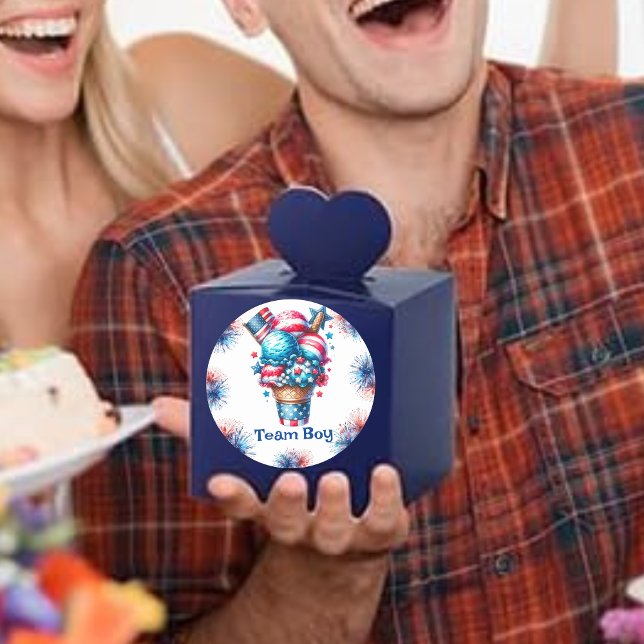 4th July Ice cream Gender Reveal Team Boy Classic Round Sticker (Creator Uploaded)