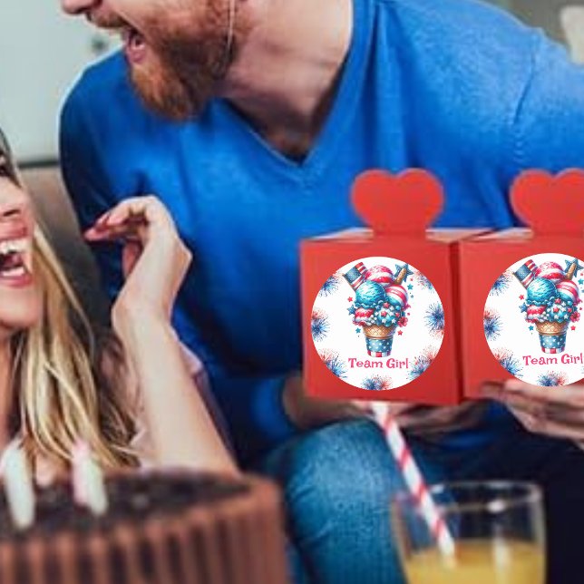 4th July Ice cream Gender Reveal Team Girl Classic Round Sticker (Creator Uploaded)