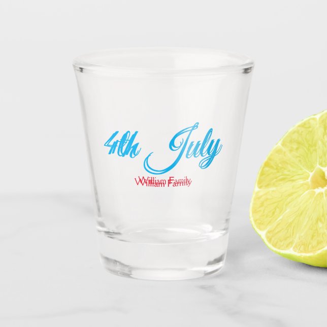 4th July independence day add name text custom Shot Glass (Front)