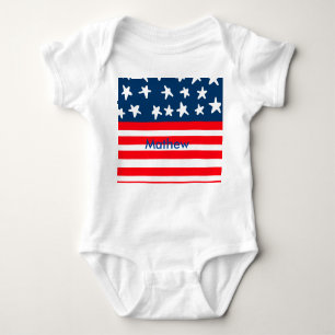 4th july independence day add name text US flag Baby Bodysuit