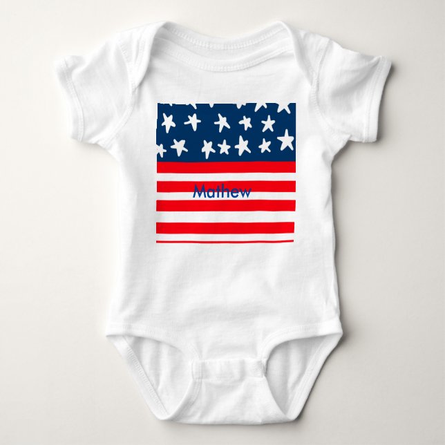 4th july independence day add name text US flag Baby Bodysuit (Front)
