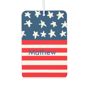 4th july independence day add name text US flag Car Air Freshener