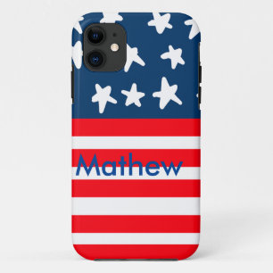 4th july independence day add name text US flag Case-Mate iPhone Case