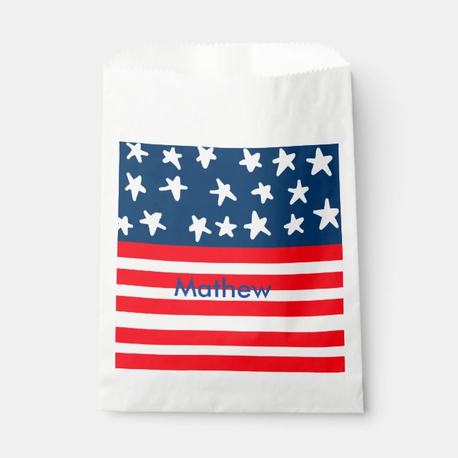 4th july independence day add name text US flag Favour Bags (Front)