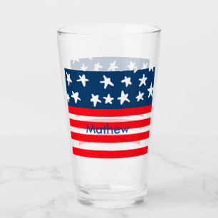 4th july independence day add name text US flag Glass