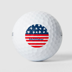 4th july independence day add name text US flag Golf Balls