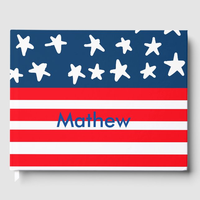 4th july independence day add name text US flag Guest Book (Front)