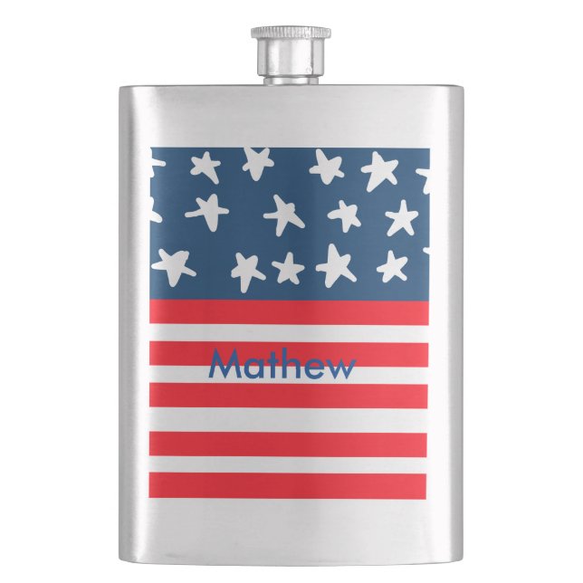 4th july independence day add name text US flag Hip Flask (Front)