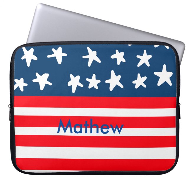 4th july independence day add name text US flag Laptop Sleeve (Front)