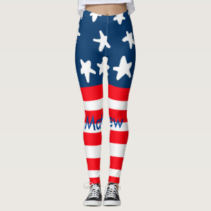 4th july independence day add name text US flag Leggings