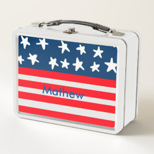 4th july independence day add name text US flag Metal Lunch Box