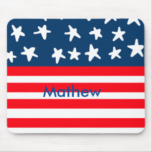 4th july independence day add name text US flag Mouse Pad