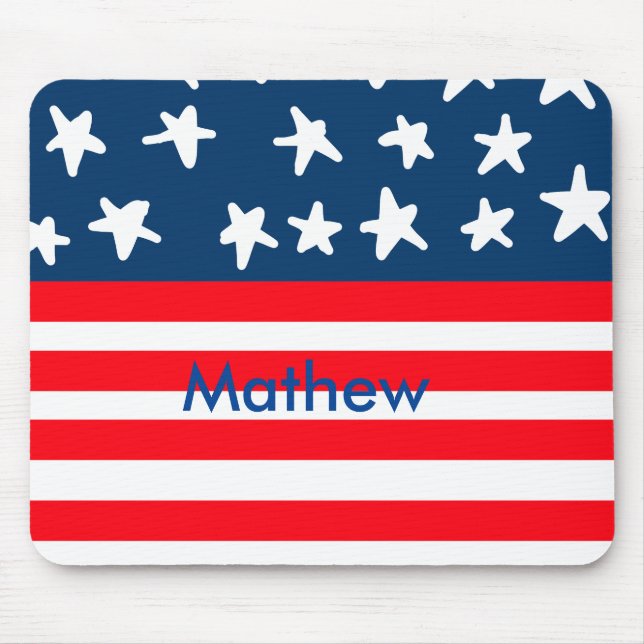 4th july independence day add name text US flag Mouse Pad (Front)