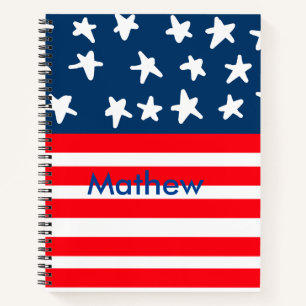 4th july independence day add name text US flag Notebook