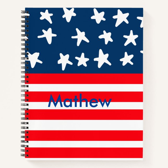 4th july independence day add name text US flag Notebook (Front)