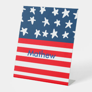4th july independence day add name text US flag Pedestal Sign
