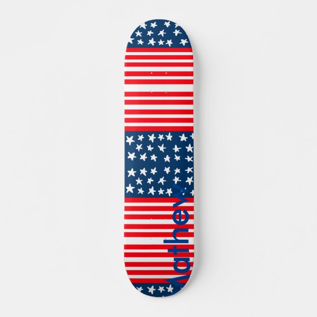 4th july independence day add name text US flag Skateboard (Front)