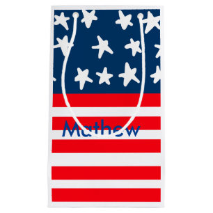 4th july independence day add name text US flag Small Gift Bag