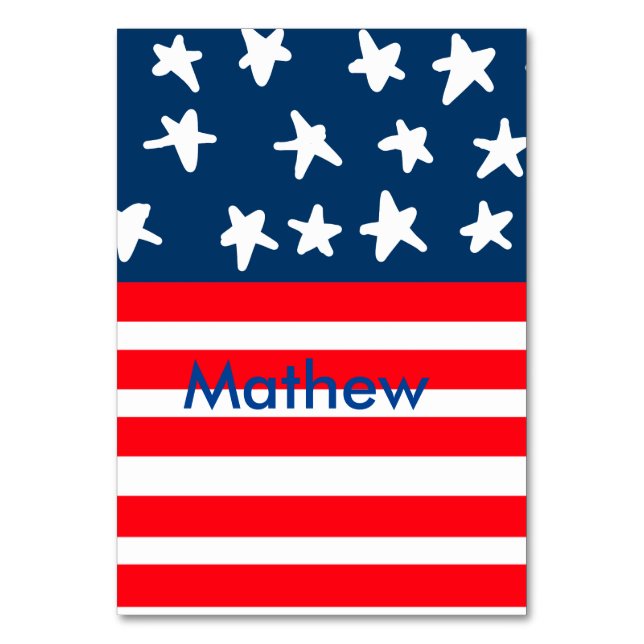 4th july independence day add name text US flag Table Number (Front)