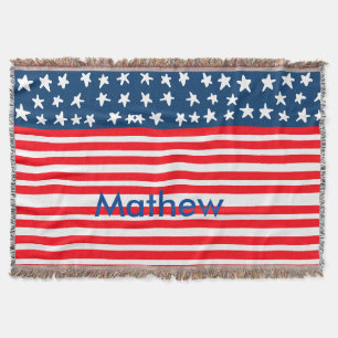 4th july independence day add name text US flag Throw Blanket
