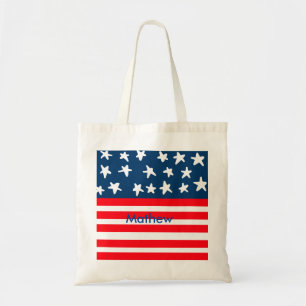 4th july independence day add name text US flag Tote Bag