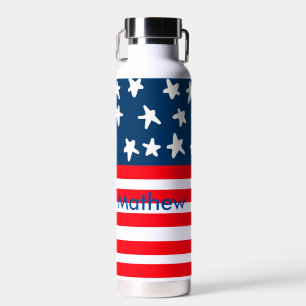 4th july independence day add name text US flag Water Bottle