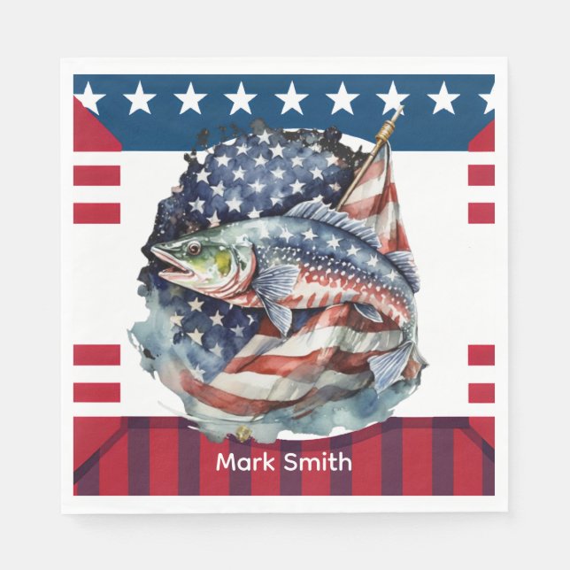 4th July Independence Day for fishing lovers  Napkin (Front)