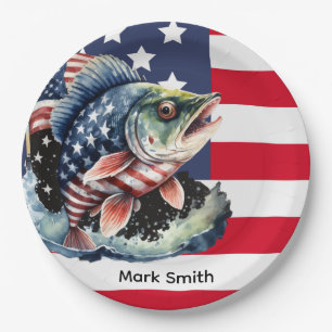 4th July Independence Day for fishing lovers Paper Plate