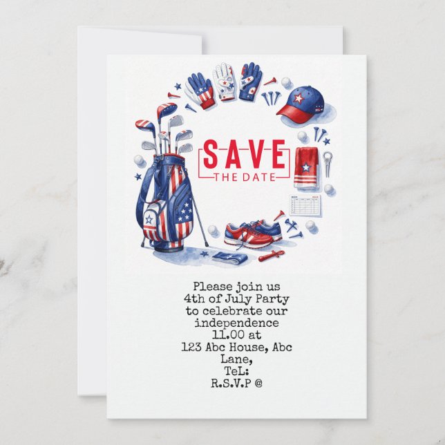  4th July   Independence Day Golfer party   Invitation (Front)