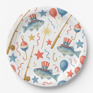 4th July Independence Day party for fishing lovers Paper Plate