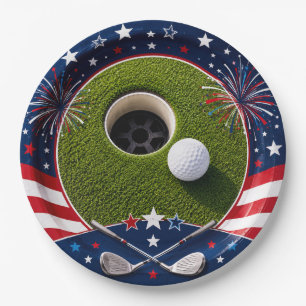 4th July Independence for Golfer Party Paper Plate