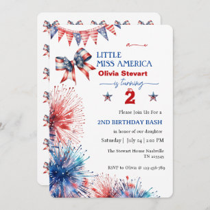 4th July Little miss America 2nd Birthyday Invitation