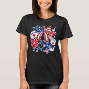 4th July Nurse USA Coquette Bow Cute Nursing T-Shirt