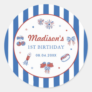 4th July Patriotic 1st Birthday Party Classic Round Sticker