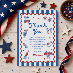 4th July Patriotic 1st Birthday Party Thank You Card