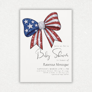 4th July Patriotic Bow Coquette Clean Baby Shower Invitation