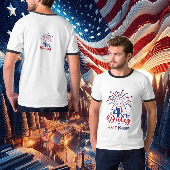 4th July Patriotic Family Reunion Retro Red Blue  T-Shirt (4th July Patriotic Family Reunion Retro Red Blue T-Shirt)