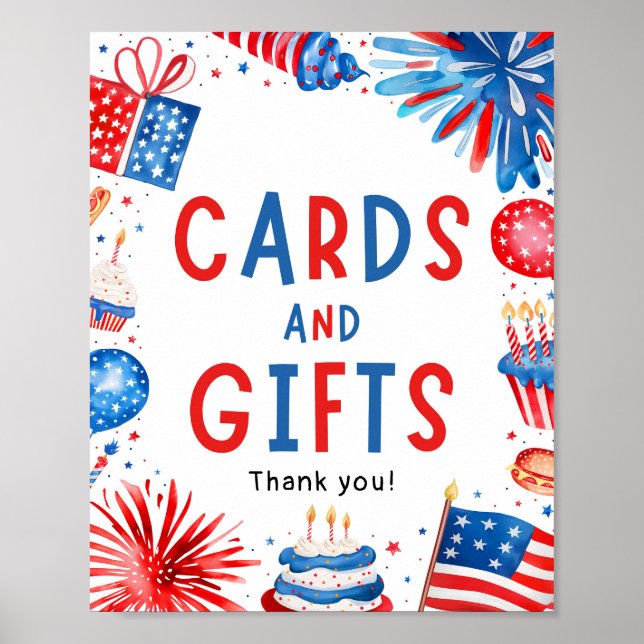 4th July Patriotic Fireworks Cards & Gifts Sign (Front)
