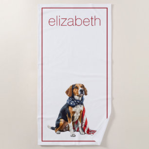 4th July Patriotic Hound Dog Personalised Beach Towel