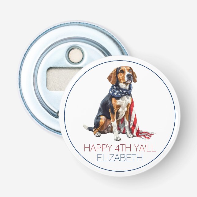 4th July Patriotic Hound Dog Personalised Bottle Opener (Front)