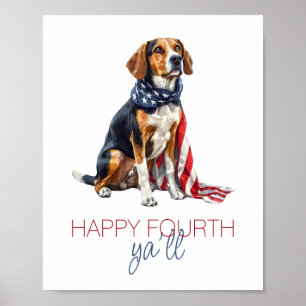 4th July Patriotic Hound Dog Personalised Poster