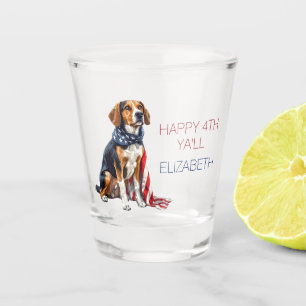 4th July Patriotic Hound Dog Personalised Shot Glass